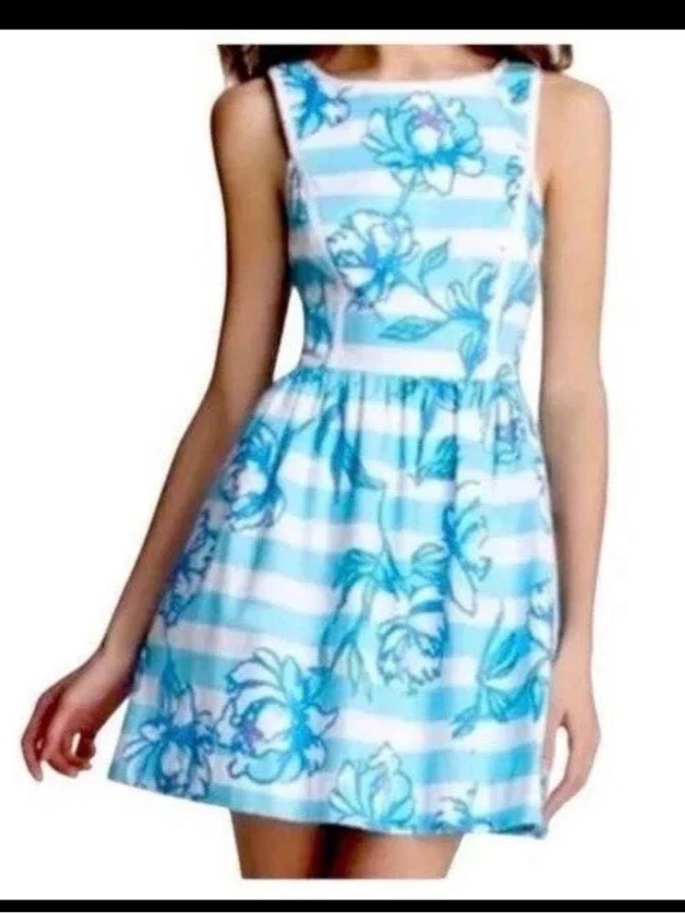 Lilly Pulitzer Sandrine Fit & Flare Dress Shorely Blue Tossing The Line Size 10